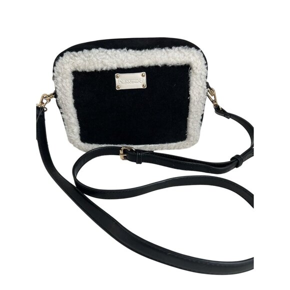 Bearpaw Crossbody Purse Black White Faux Shearling Suede  Adjustable Strap - Picture 1 of 9